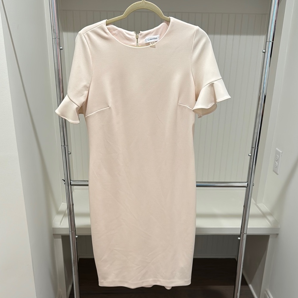 Calvin Klein Pink Midi Flutter Sleeve Dress